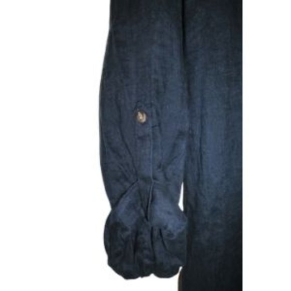 Linen Navy Blue Maternity Button Down Top - Picture 3 of 5